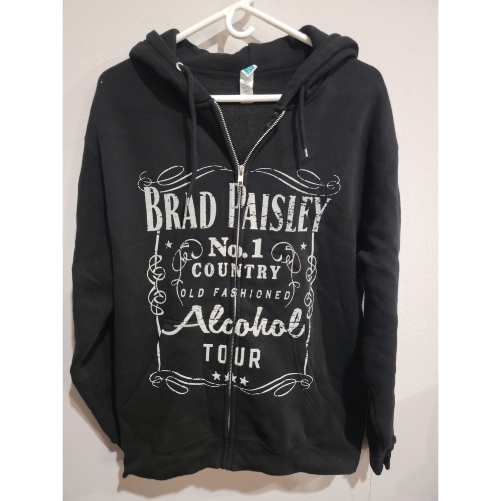 Brad Paisly Unisex Large Alcohol World Tour Full-Zip Black Long Sleeve Hoodie‎